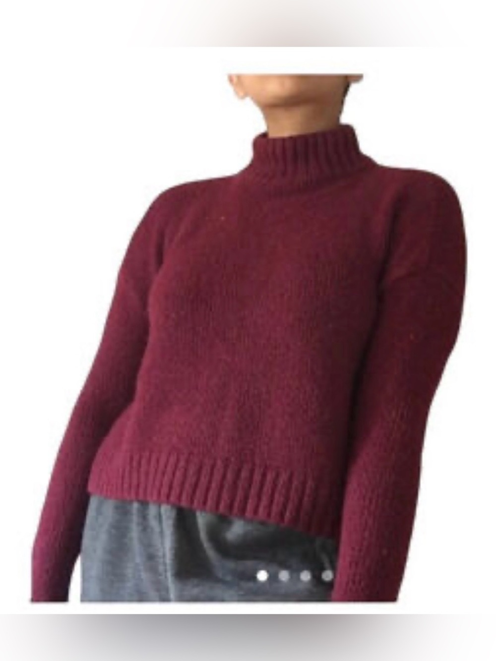 American Eagle Burgundy Boxy Cropped Oversized Turtleneck Knit Sweater Large